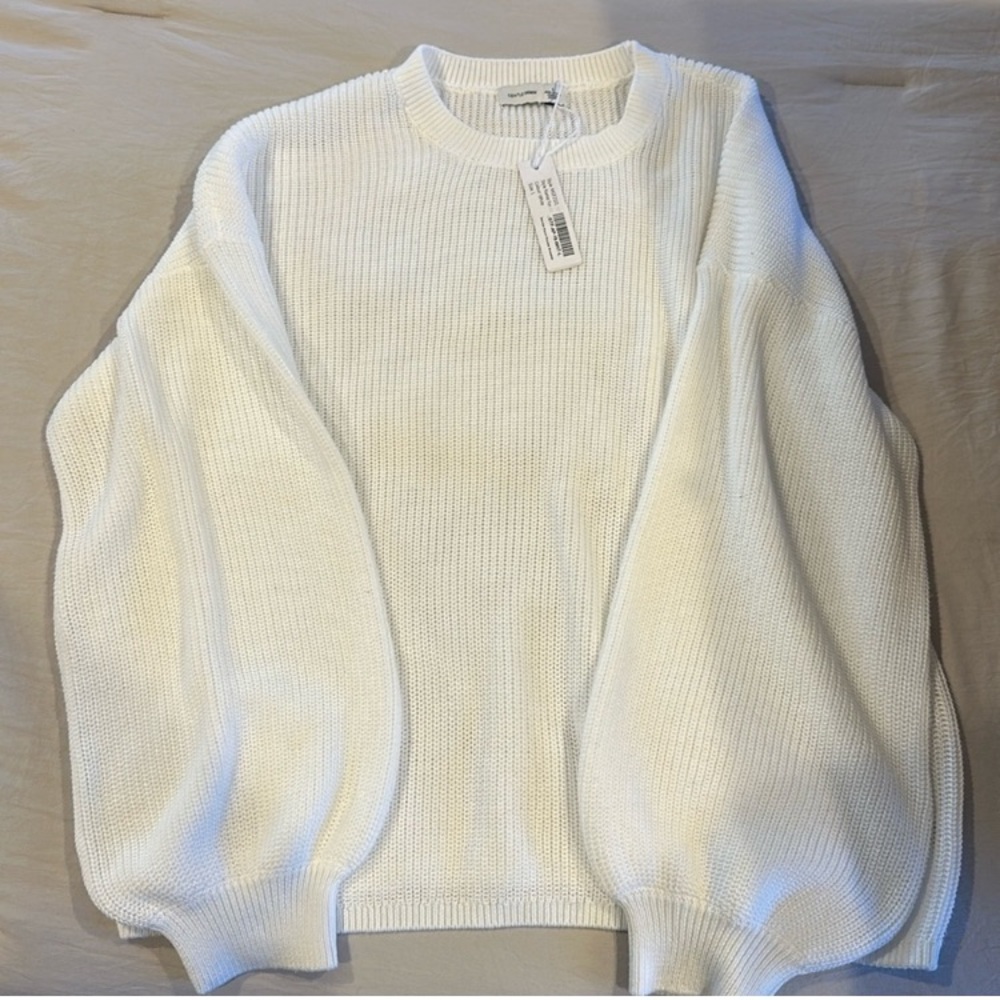 Gentle fawn white puff sleeve coquette slouchy sweater size L - Picture 1 of 6